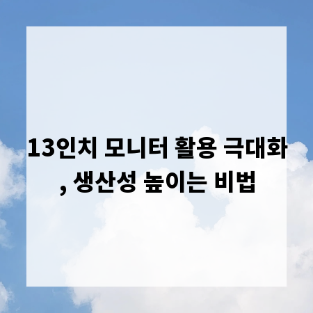 13인치 모니터 활용 극대화, 생산성 높이는 비법