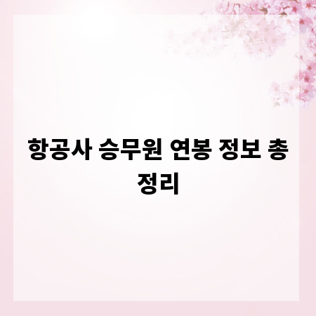 항공사 승무원 연봉 정보 총정리