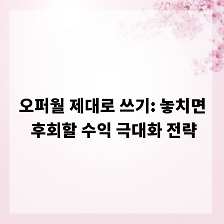 오퍼월 제대로 쓰기: 놓치면 후회할 수익 극대화 전략