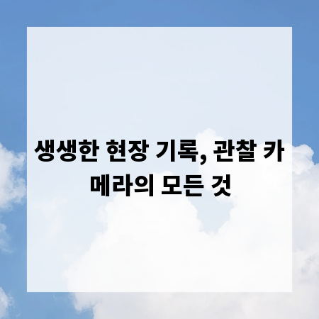 생생한 현장 기록, 관찰 카메라의 모든 것