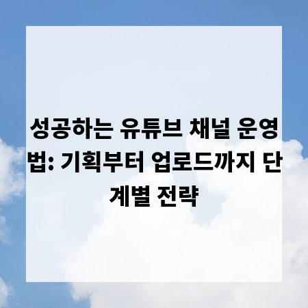 성공하는 유튜브 채널 운영법: 기획부터 업로드까지 단계별 전략