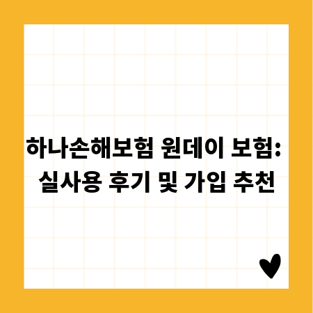 하나손해보험 원데이 보험: 실사용 후기 및 가입 추천