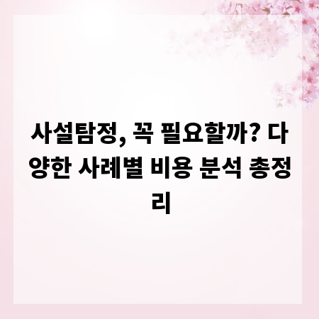 사설탐정, 꼭 필요할까? 다양한 사례별 비용 분석 총정리