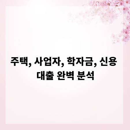 주택, 사업자, 학자금, 신용 대출 완벽 분석