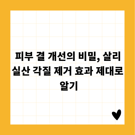 피부 결 개선의 비밀, 살리실산 각질 제거 효과 제대로 알기