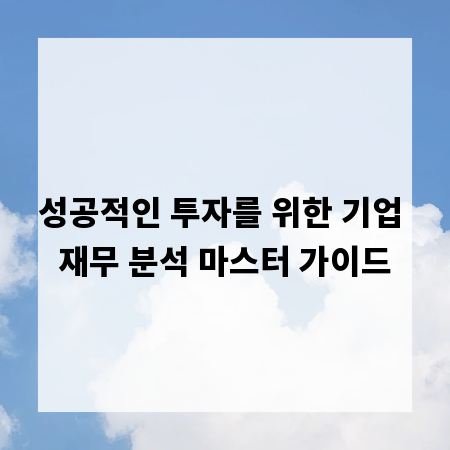 성공적인 투자를 위한 기업 재무 분석 마스터 가이드