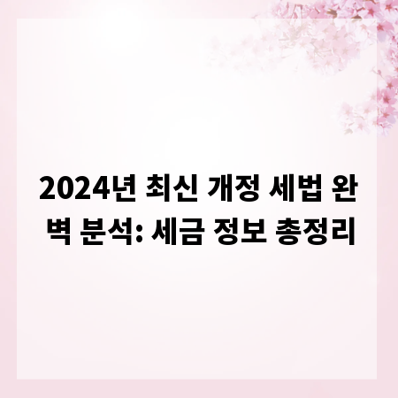 2024년 최신 개정 세법 완벽 분석: 세금 정보 총정리