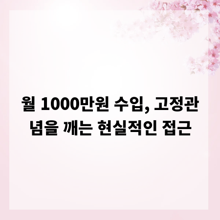 월 1000만원 수입, 고정관념을 깨는 현실적인 접근