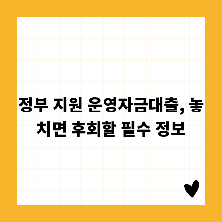 정부 지원 운영자금대출, 놓치면 후회할 필수 정보