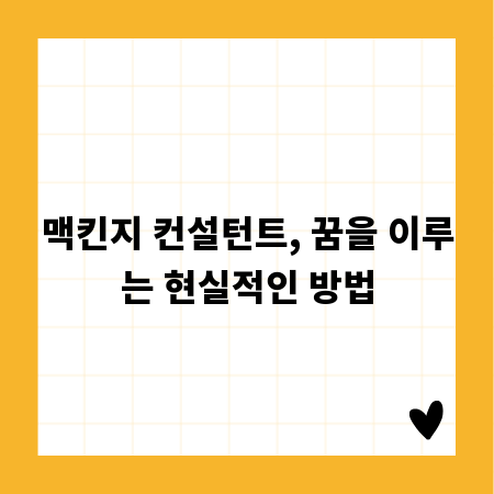 맥킨지 컨설턴트, 꿈을 이루는 현실적인 방법