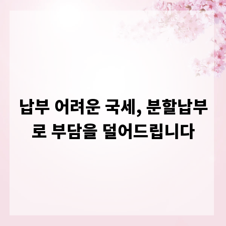 납부 어려운 국세, 분할납부로 부담을 덜어드립니다
