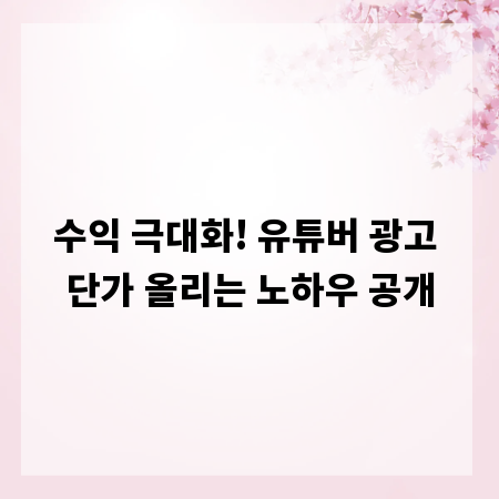 수익 극대화! 유튜버 광고 단가 올리는 노하우 공개